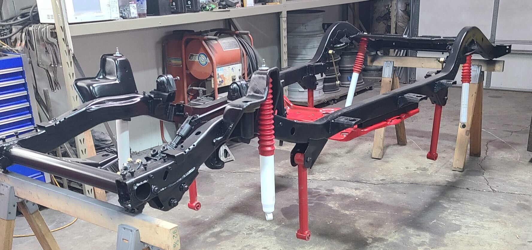Powder coated black frame in the shop